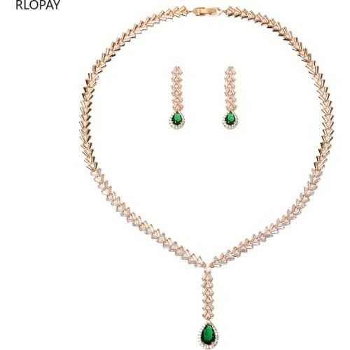 Wholesale Luxury Water Drop Bridal Necklace/Earrings Set Cubic Zirconia Jewelry Copper Costume Jewelry for Women