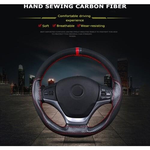 Hand Sewn Automobile Steering Wheel Cover Carbon Fiber Universal Steering Wheel Protective Cover Car Accessories