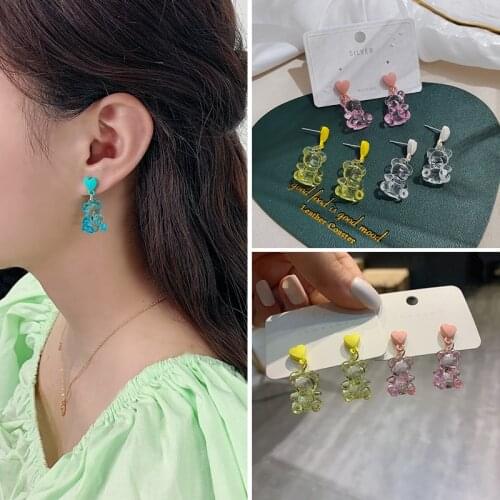 Candy Multicolor Cute Transparent Bear Animal Ear Studs Earring For Women Resin Three-Dimensional Fashion Earrings Party Jewelry