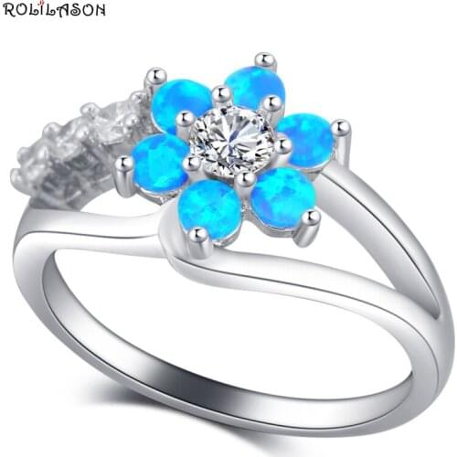 ROLILASON Full Sizes Wholesale Blue Fire Opal Silver Zircon Fashion Jewelry Wedding Rings USA Size #5#6#7#8#9#10 OR881