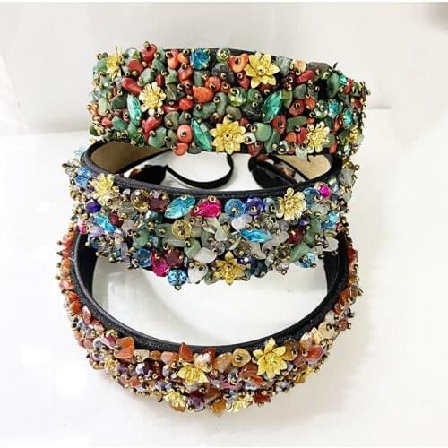 Luxury Baroque Rhinestone Headband 2020 Womens Geometric Wide Sided Sponge Handmade Hair Accessories Ladies Hairban Headdress