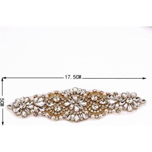 Handmade bridal beaded crystal appliques patch iron on for wedding dresses garment sash Belt Wedding rhinestone applique
