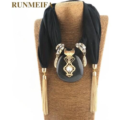 RUNMEIFA New Pendant Scarf Necklace for women Long Tassel Black / white / khaki Cotton Necklaces Necklaces Jewelry Gift #SW1852