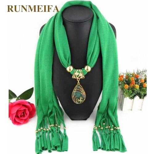 RUNMEIFA Necklace Pendant Scarf Fashion Vintage Bohemian Big Resin Water Drop Hanger Effect Polyester Large Kwastje Sjaals