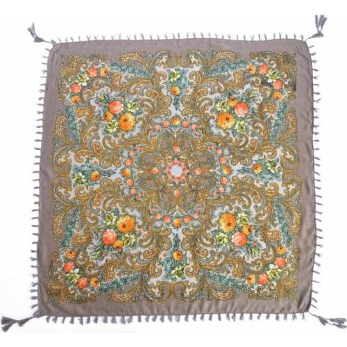 Russian Hot Sale National Style Women Fringed Scarf Hijabs Squar Shawl All-Match Headband Bandage Bufanda Woman Scarves 90x90cm