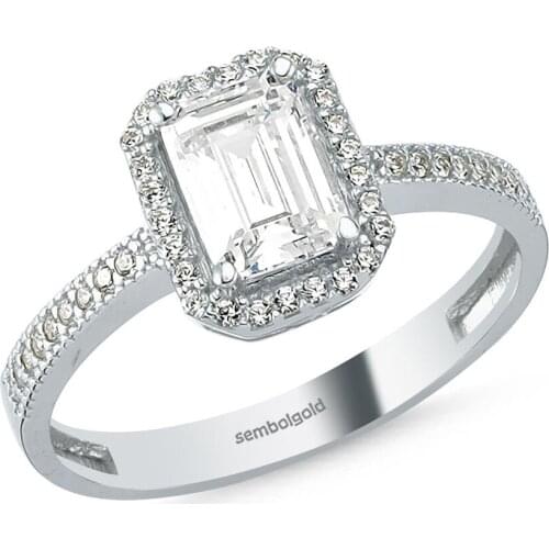 Sembolgold Bagette White Gold Single Stone Ring 1.00 Carat Fashion Luxury Charm Wedding Rings Gemstone Diamond Engagement Women