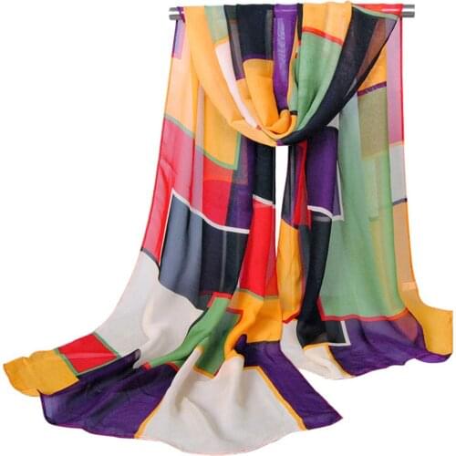 High Quality Silk Scarf New Geometric Design Women Scarves Hot Sale Fashion Elegant Sunscreen Lady Shawl Beach Chiffon Scarf