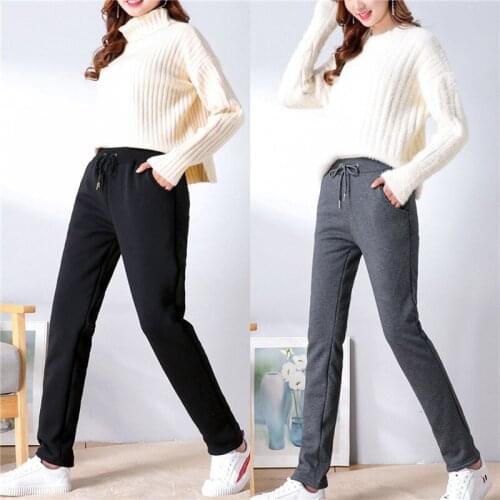 Women Sherpa Lined Sweatpants, Casual Drawstring Elastic Waist Winter Warm Solid Color Jogger Pants