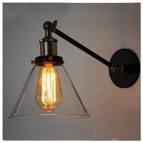 Edison vintage iron wall lamp loft Clear Glass lampshae Bronze wall lights copper industrial sconces lamps swing arm