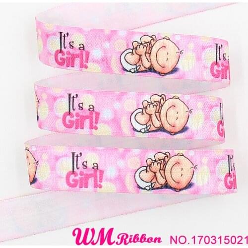 WM wholesale/OEM ribbon 16mm 5/8inch cartoon baby printed folded over elastic Webbing 50yds/roll FOE free shipping for hair ties