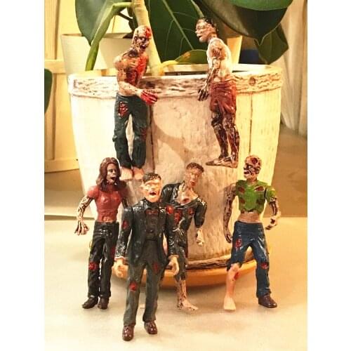 [Funny] 6pcs/lot Zombie Walking Dead Dolls Action Figures Toys Terror corpse Static Model Of Movable Joints toy kids boy gift