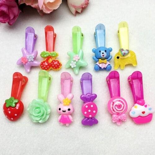 6Pcs/lot Mix Color Barrette Baby Hair Clip Cute Flower Solid Cartoon Handmade Resin Children Hairpin Girl Hair Clip Accessories