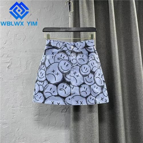 Korean High waist Denim Short Skirt Women Summer Sexy Mini A-Line Skirt Womens Fashion Print Casual Jeans Skirt Streetwear 2021