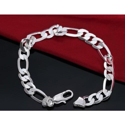 Hot Fashion 925 sterling silver Bracelet charms 8MM geometry chain for man woman fine noble jewelry Wedding party Christmas gift