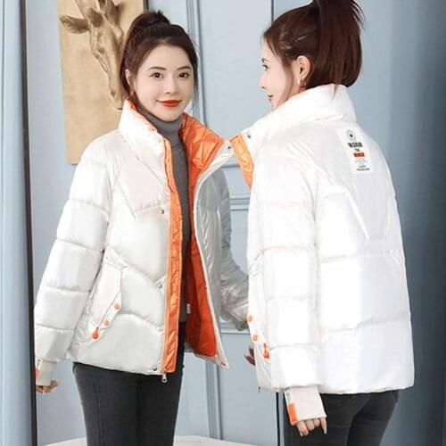 Winter Polyester Womens Down Jacket Stand Collar Long Sleeve Pockets Cardigan Plus Size Loose Fashion Casual Down Jacket