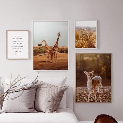 Giraffe Deer Weed Dried Flowers Wall Art Canvas Painting Quotes Nordic Posters And Prints Wall Pictures For Living Room Decor