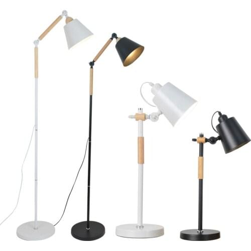 American white black personality creative floor lamp solid wood Nordic study bedroom restaurant floor lamp