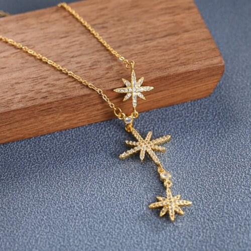 316L Stainless Steel Geometry Star Zircon Pendant Charms Chain Choker Necklace For Women Fashion Fine Jewelry SAN627
