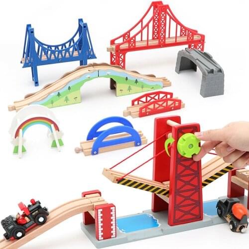 Wooden Train Track Racing Railway Toys All Kinds of Bridge Track Accessories fit for Biro Wood Tracks Toys for Children Gift