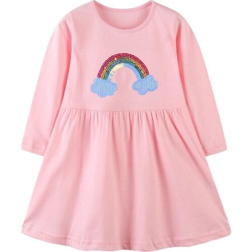 Toddler Girls Autumn Dress Long Sleeve Children Kids Pink Rainbow Sequins Clothes