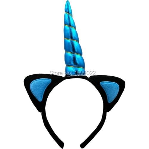 Festival Blue Unicorn Costume Hair Accessories Cosplay Fluffy Fox Ears Headband Children Girls Birthday Party Horn Headpiece