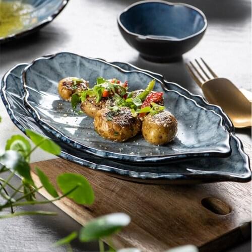 Art Ceramic Leaf-shaped Western Food Ramen Plate Japanese Household Shallow Mouth Sushi Dessert Plate Hotel Restaurant Tableware