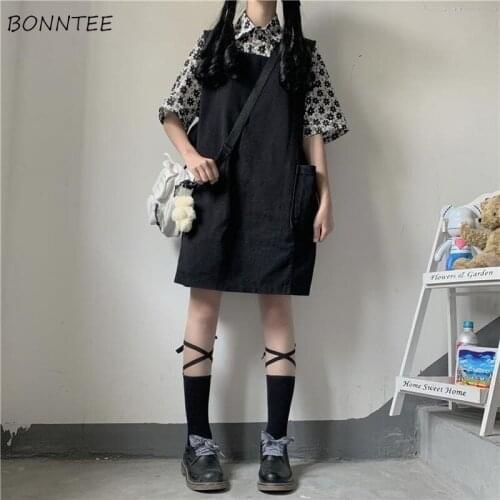 Dress Set 2 Piece Korean Style Summer Printed Breasted Blouse Top Pocket Vintage Stylish Female Harajuku All-match Girls Outfit