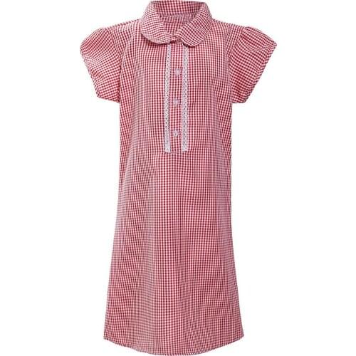 #VW Kids Gingham Girl Dress Summer Turn-down Collar Princess Puff SleeveTurndown Lace Plaid School Dress Clothes robe fille