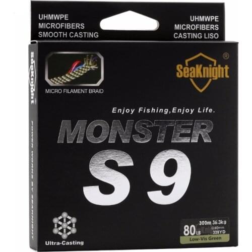 SeaKnight Monster S9 300M Braided Fishing Lines S Spiral Braide Tech. 9 Strands Multifilament PE Green 30LB 40LB 50LB 80LB 100LB