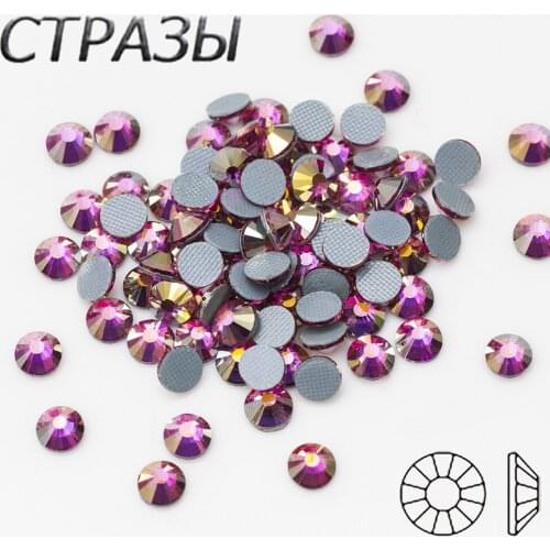 Best Quality SS16 SS20 SS30 Fuchsia AB Flat Back Strass Hotfix Rhinestones Crystal Iron On Craft glass diamond for Garment