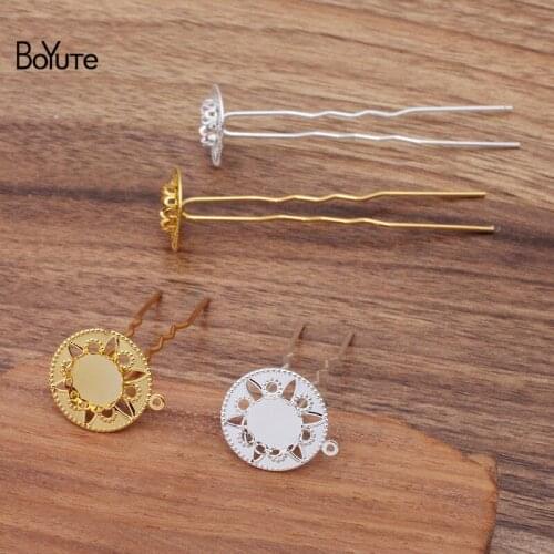BoYuTe (10 Pieces/Lot) 75*10*1.2MM Metal Iron U-shaped Hairpin Welding 10MM Blank Flower Base Diy Hair Jewelry Accessories