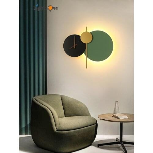 Nordic minimalist mute clock wall lamp living room background wall clock art deco personality wall light