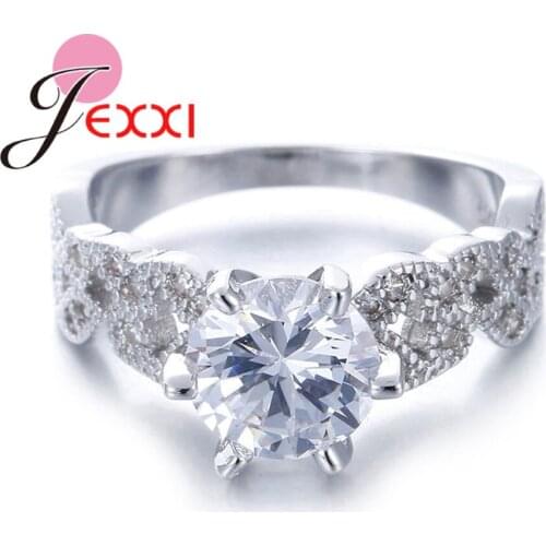Fashion Classic Six Claw AAA Cubic Zirconia 925 Sterling Silver Rings For Women Engagement Wedding Female Crystals Jewelry