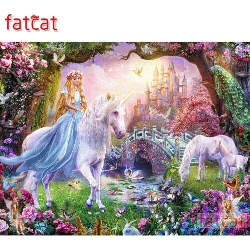 FATCAT White Horse Princess Castle 5d diy diamond painting cross stitch full square round drill diamond embroidery sale AE3106