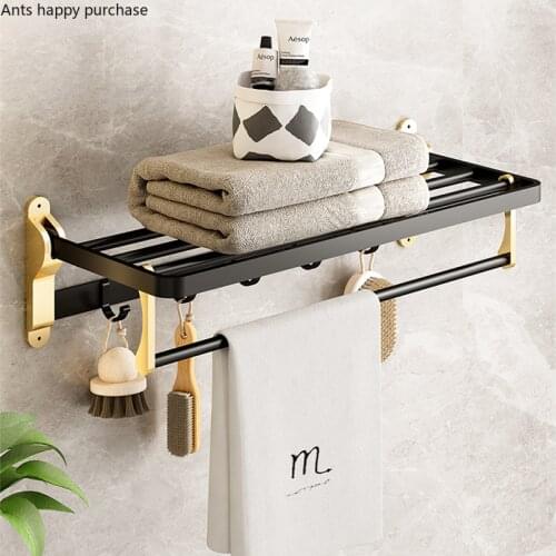 Wall-mounted Metal Towel Rack Bathroom Shelf Decorative Hook Rotatable Towel Rack Paper Roll Holder Towel Bars Towel Holder