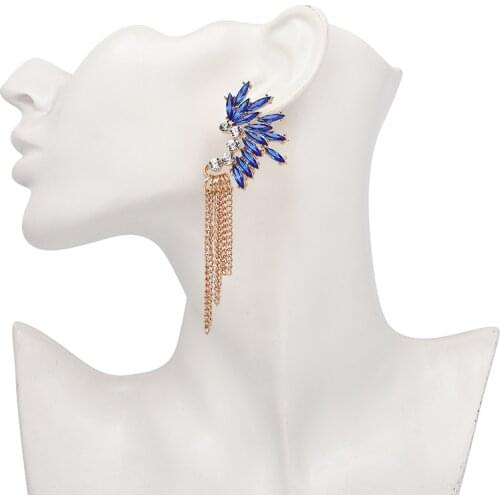 Wholesale Exaggerate Women Statement Jewelry European Trendy Long Metal Crystal Tassel Drop Earrings Accessories Wholesale