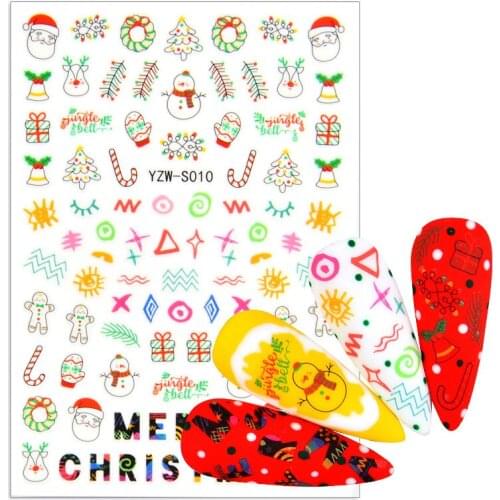 Christma Designs Nail Stickers Snowflake Santa Claus Elk Snowman Nail Art Decals Flower Leaves Manicures Decoration