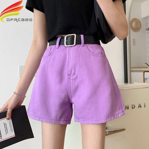 Black Beige Or Purple Shorts Womens Denim 2020 New Wide Leg Loose High Waist Pockets Casual Short Denim Shorts Jeans Hot Sale