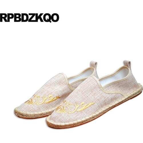 Canvas Shoes Hemp Woven 11 Men Embroidered Floral Slip On Spring Embroidery Comfort Retro Summer Big Size Breathable Espadrilles