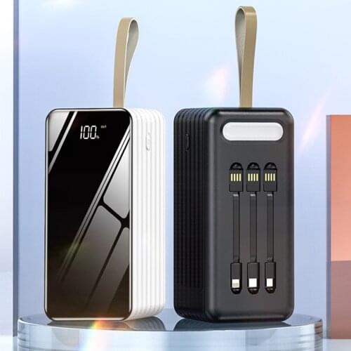 Powerbank 80000mAh built in Cable Portable Charger Mirror Screen Poverbank For iPhone 12 Samsung S9 Xiaomi Power Bank with Light