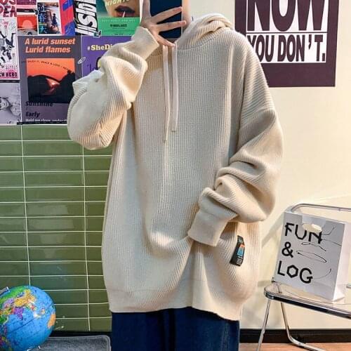 Hooded Knitted Sweater For Men Loose Weaters Casual All-match Long-sleeved Pullover Coat Autumn Winter Male Clothes Plus Size
