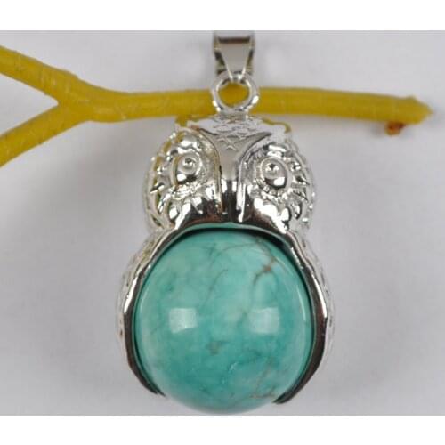 Blue Howlite Bead GEM Pendant Jewelry For Gift Owl S961