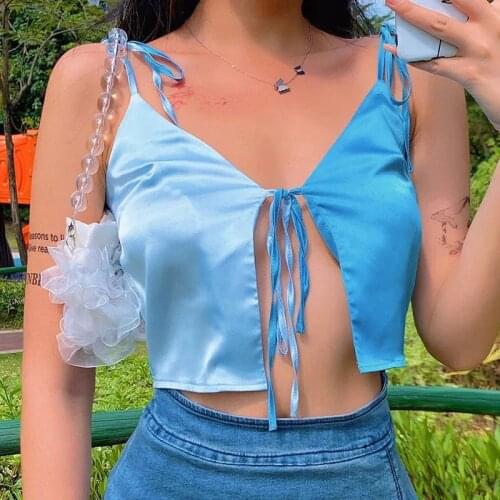 Women Sexy Wrap Chest Top V-neck No Sleeve Backless Lace-up Bandage Open Back Crop Top Suit Streetwear Splicing crop top