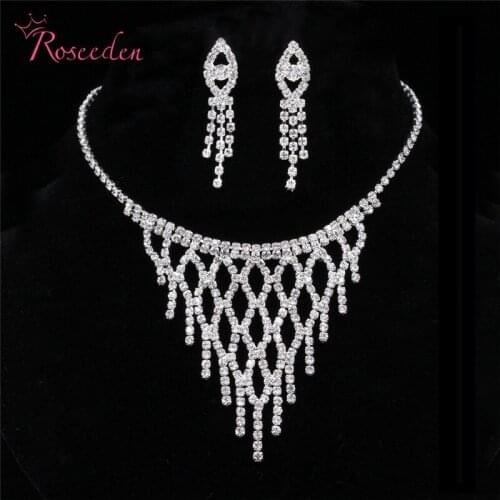 Fish shape Crystal Bridal Jewelry Sets Silver Color Rhinestone Tassel Necklace earrings Wedding Engagement Jewelry Set RE830