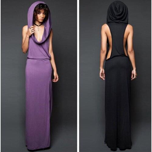 Women Fashion S-XL Sleeveless Hoodie Long Dress Cosplay Medieval Renaissance Package Hip Dress Cotton Solid Color Party Dress