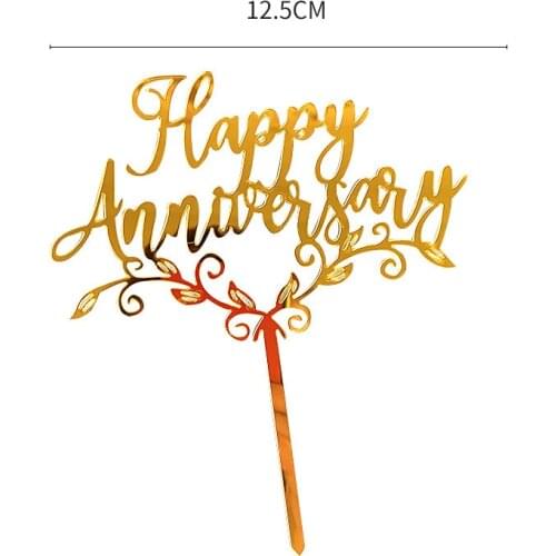 Gold Silver Colors Happy Anniversary Acrylic Cake Topper Decoration Card Insert Cake Party Birthday Cake Decoration Baby Shower