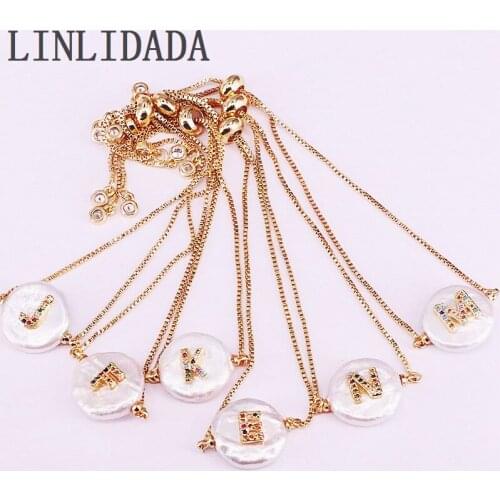 10Pcs Rainbow cz micro pave letter charm coin freshwater pearl Charm Connector Bracelets