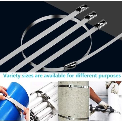 100pcs 4.6x100/250mm Stainless Steel Cable Ties Locking Metal Zip-Exhaust Wrap Coated Multi-Purpose Locking Cable Ties