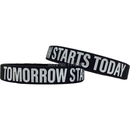 100pcs Inspirational Quote TOMORROW STARTS TODAY wristband silicone bracelets free shipping by ePacket A