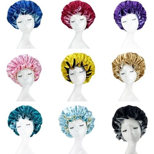 12 Pcs Wholesale Solid Women Satin Bonnet Fashion Stain Silky Big Bonnet for Lady Sleep Cap Headwrap Hat Hair Wrap Accessories
